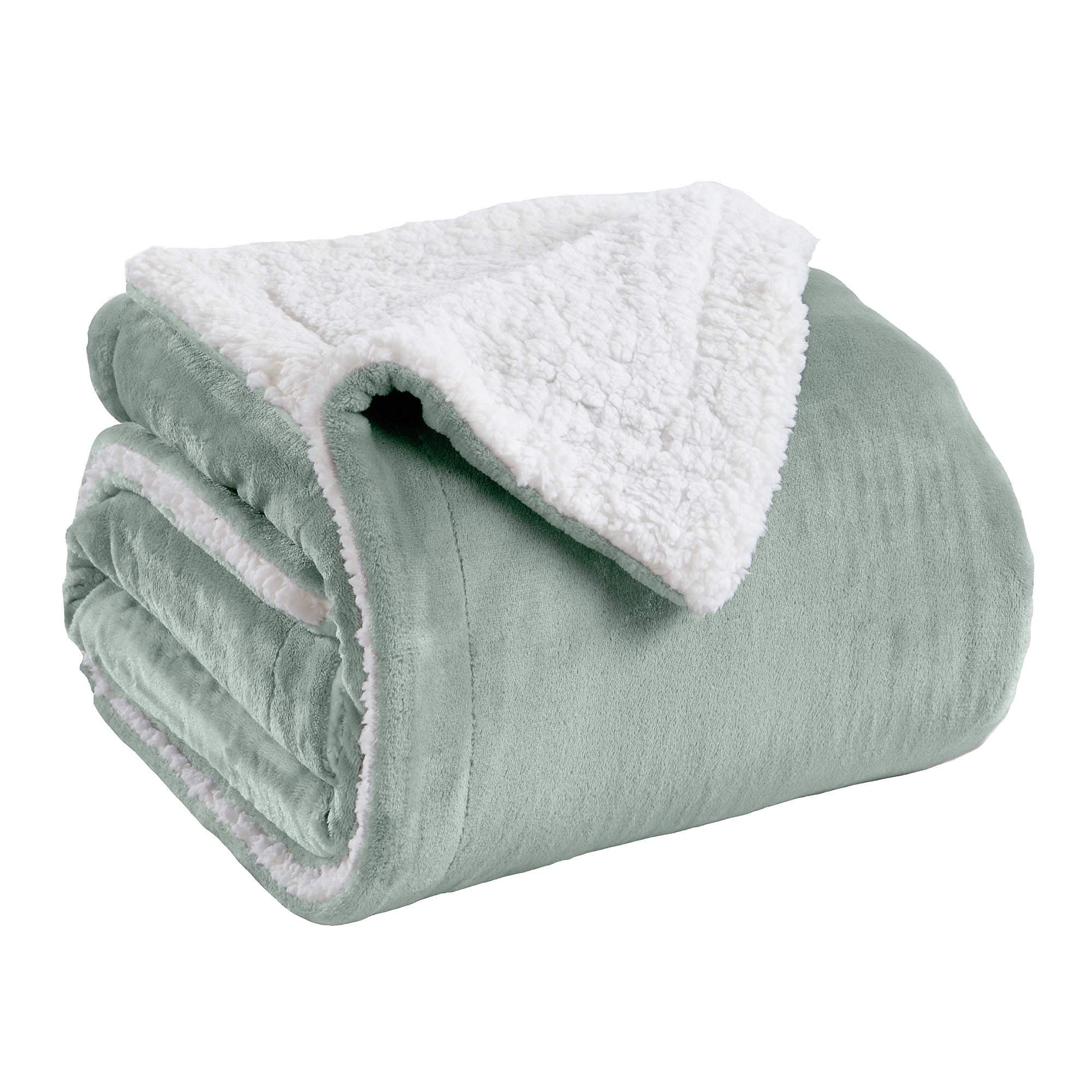 Great Bay Home Sherpa Fleece And Velvet Plush Twin Throw Blanket Aqua, Thick Blanket For Chair, Sofa, Or Bed. Warm, Reversible,