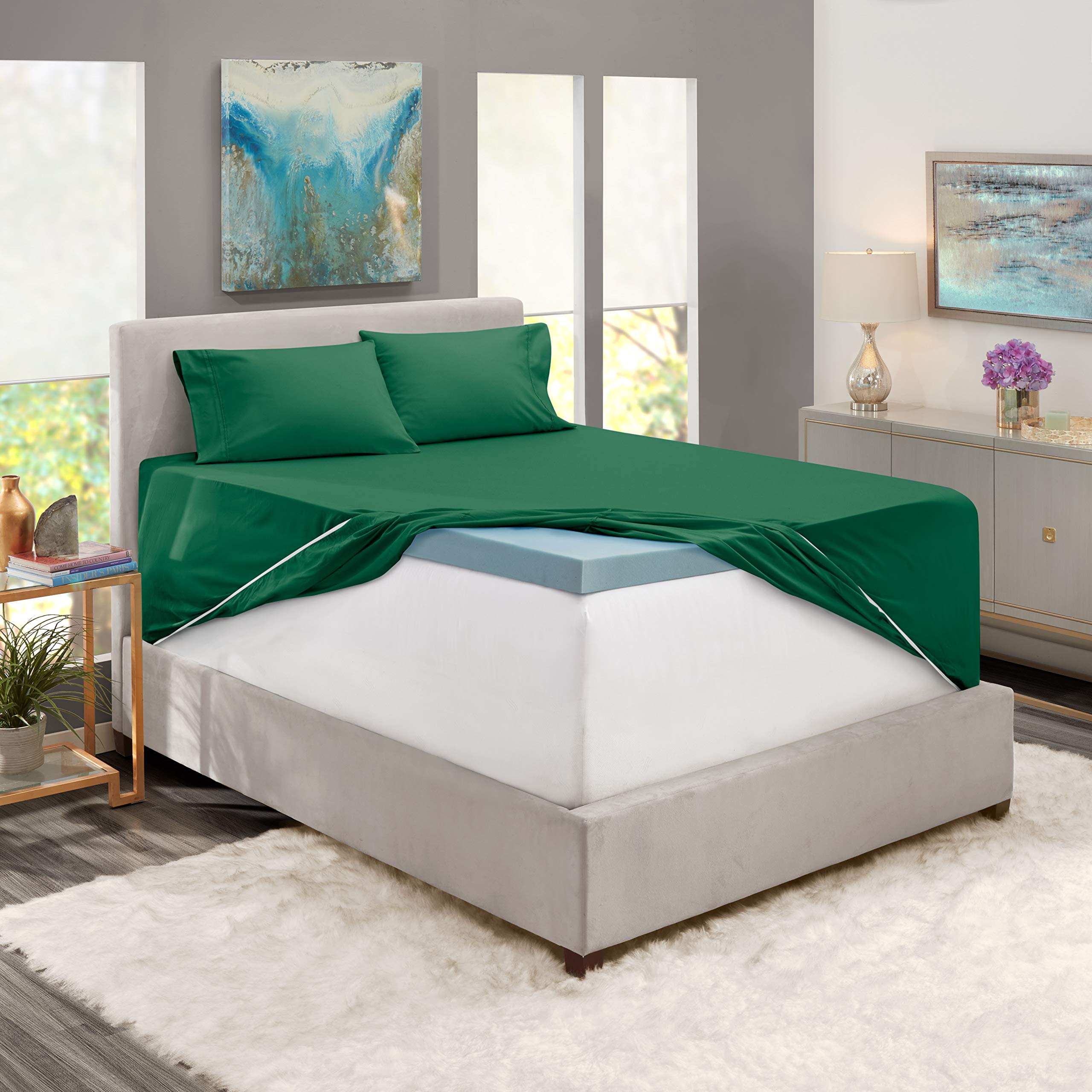 Nestl Extra Deep Pocket Sheets - Fits Mattress 18-24 Inches Deep, Extra Deep Pocket Queen Sheets Sets, 4 Piece Queen Size Sheets, Queen Sheets Deep Pocket, Hunter Green Queen