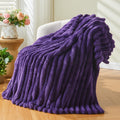 Newcosplay Super Soft Throw Blanket Purple Premium Silky Flannel Fleece 3D Ribbed Jacquard Lightweight Bed Blanket All Season Us