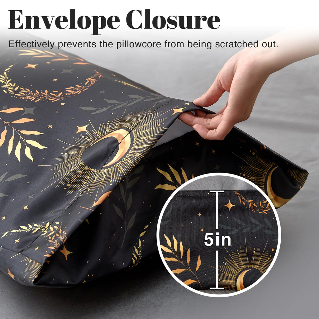Exq Home Satin Pillowcase For Hair And Skin Body- Multicolor Printed Black Moon Silk Pillowcase 20X54 Inches - Body Pillow Cases