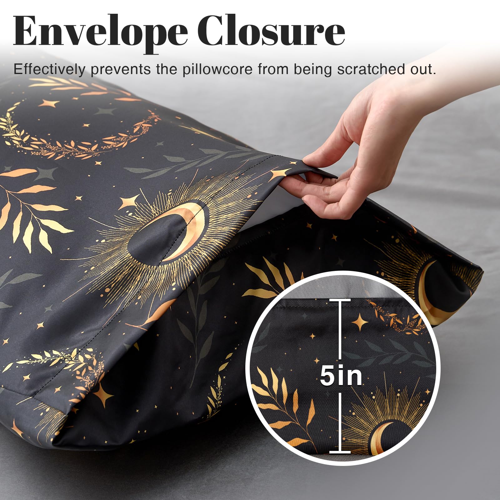 Exq Home Satin Pillowcase For Hair And Skin Body- Multicolor Printed Black Moon Silk Pillowcase 20X54 Inches - Body Pillow Cases