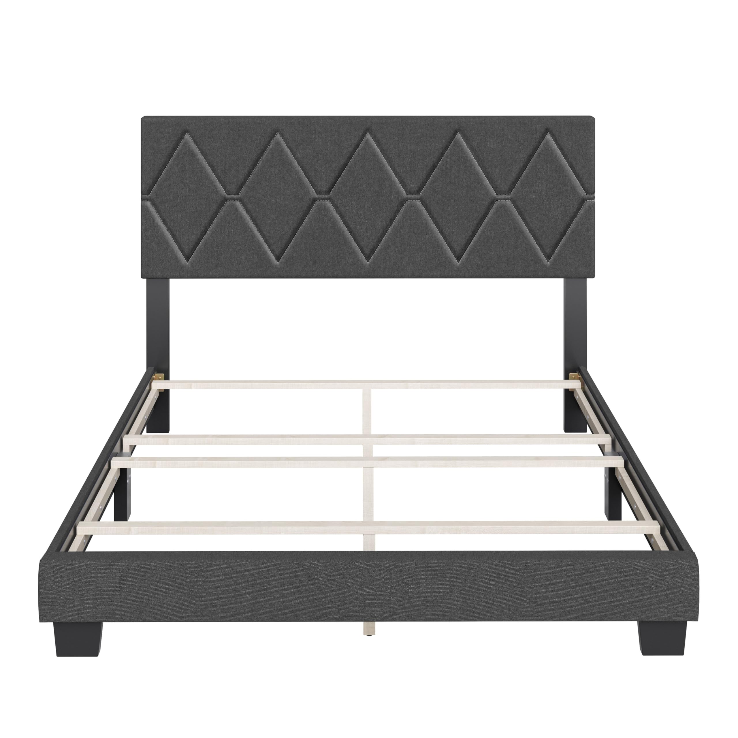 Boyd Sleep Diamond Upholstered Platform Bed with Headboard and Durable Mattress Foundation with Strong 4 Wood Slat Supports, Box Spring Required: Full, Black