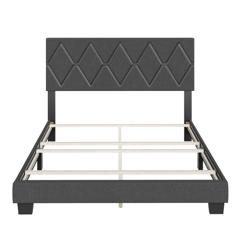 Boyd Sleep Diamond Upholstered Platform Bed with Headboard and Durable Mattress Foundation with Strong 4 Wood Slat Supports, Box Spring Required: Full, Black
