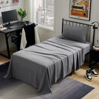 Sleep Zone Nanotex Super Soft Cooling Twin Bed Sheets Set For Kids 3 Piece - Easy Care Fitted Flat Sheet & Pillowcase Sets - Wrinkle Free, Fade Resistant, Deep Pocket 16' (Gray, Twin)