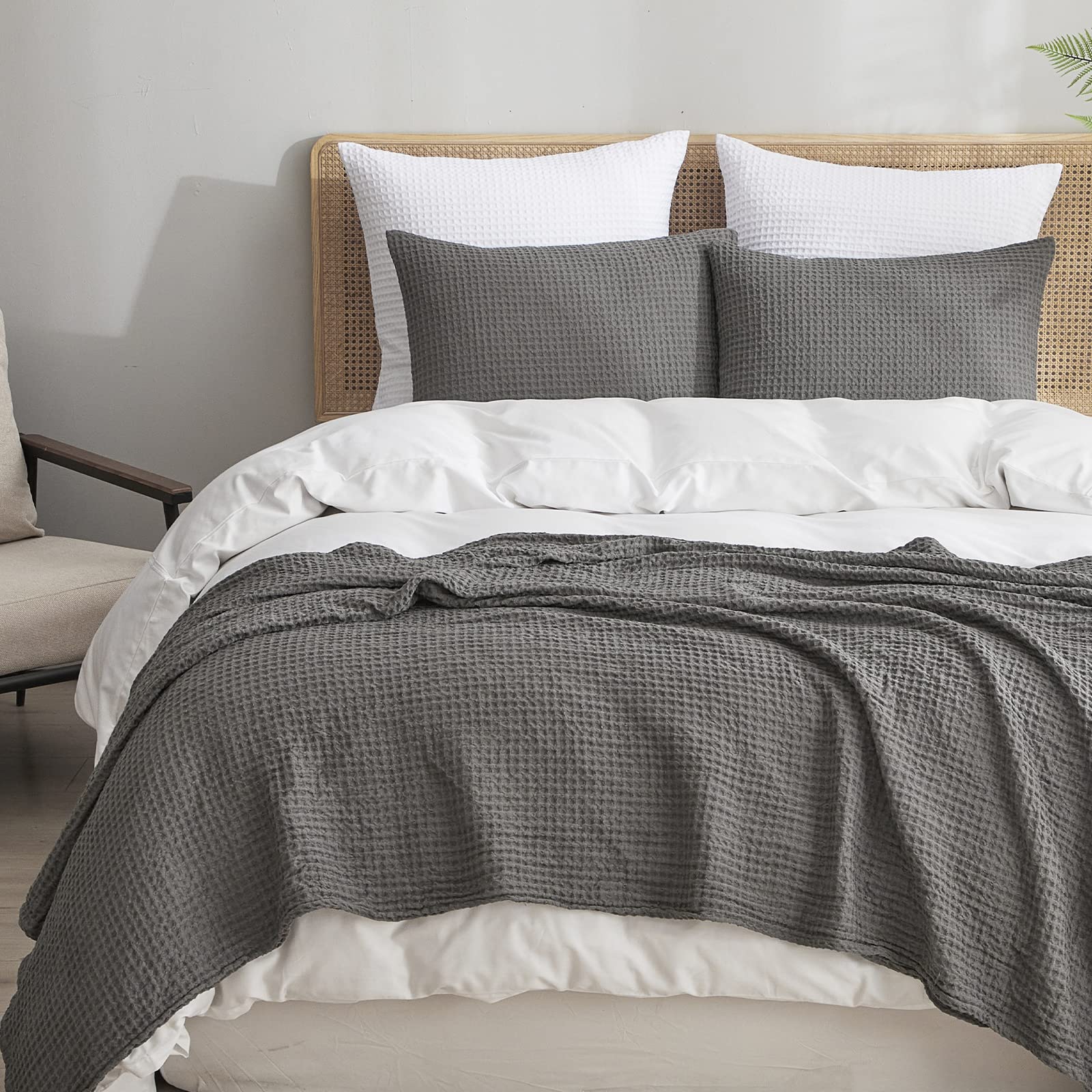 Phf Ultra Soft Waffle Weave Pillowcases Standard Size 20' X 26' 2 Pack, No Insert, Breathable Skin-Friendly Pillow Shams, Decorative Waffle Weave Pillow Case Covers, Grey