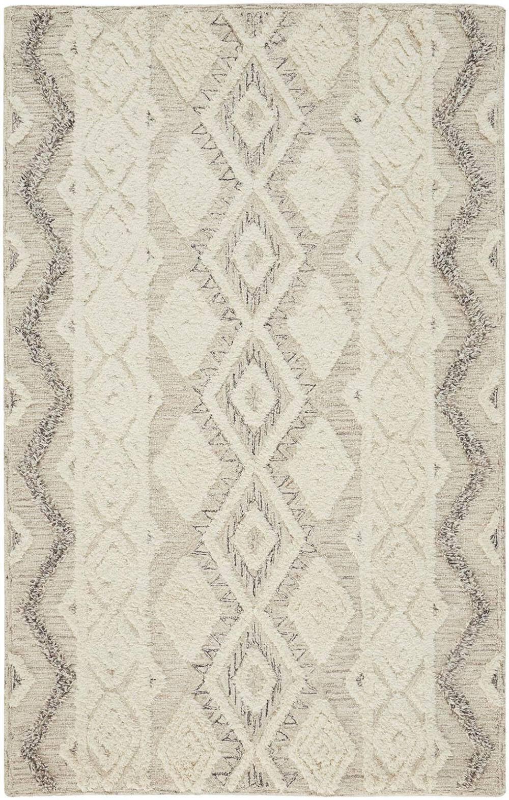 HomeRoots 512776 8 x 10 ft. Ivory Taupe & Gray Wool Geometric Hand Tufted Handmade Stain Resistant Rectangle Area Rug