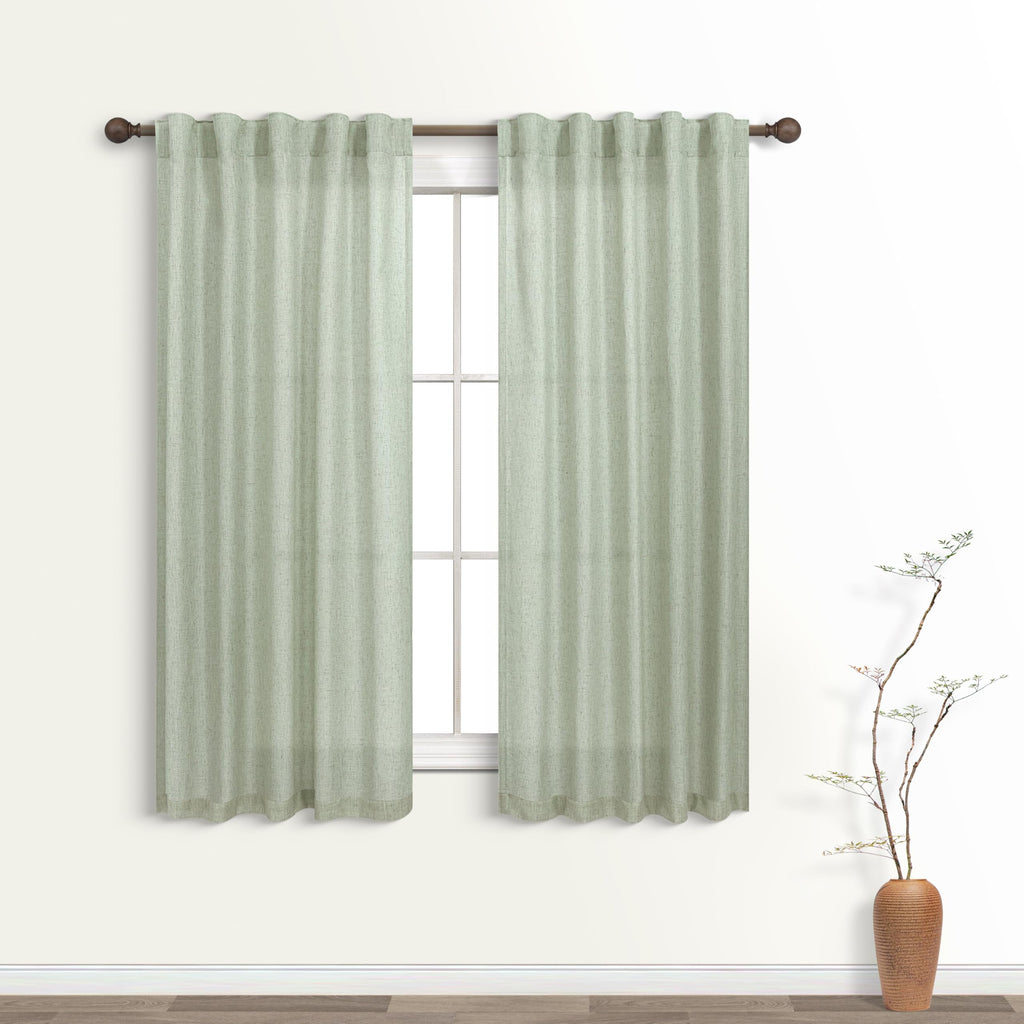 Koufall Sage Green Back Tab Rod Pocket Linen Sheer Curtains 38 By 54 For Bedroom
