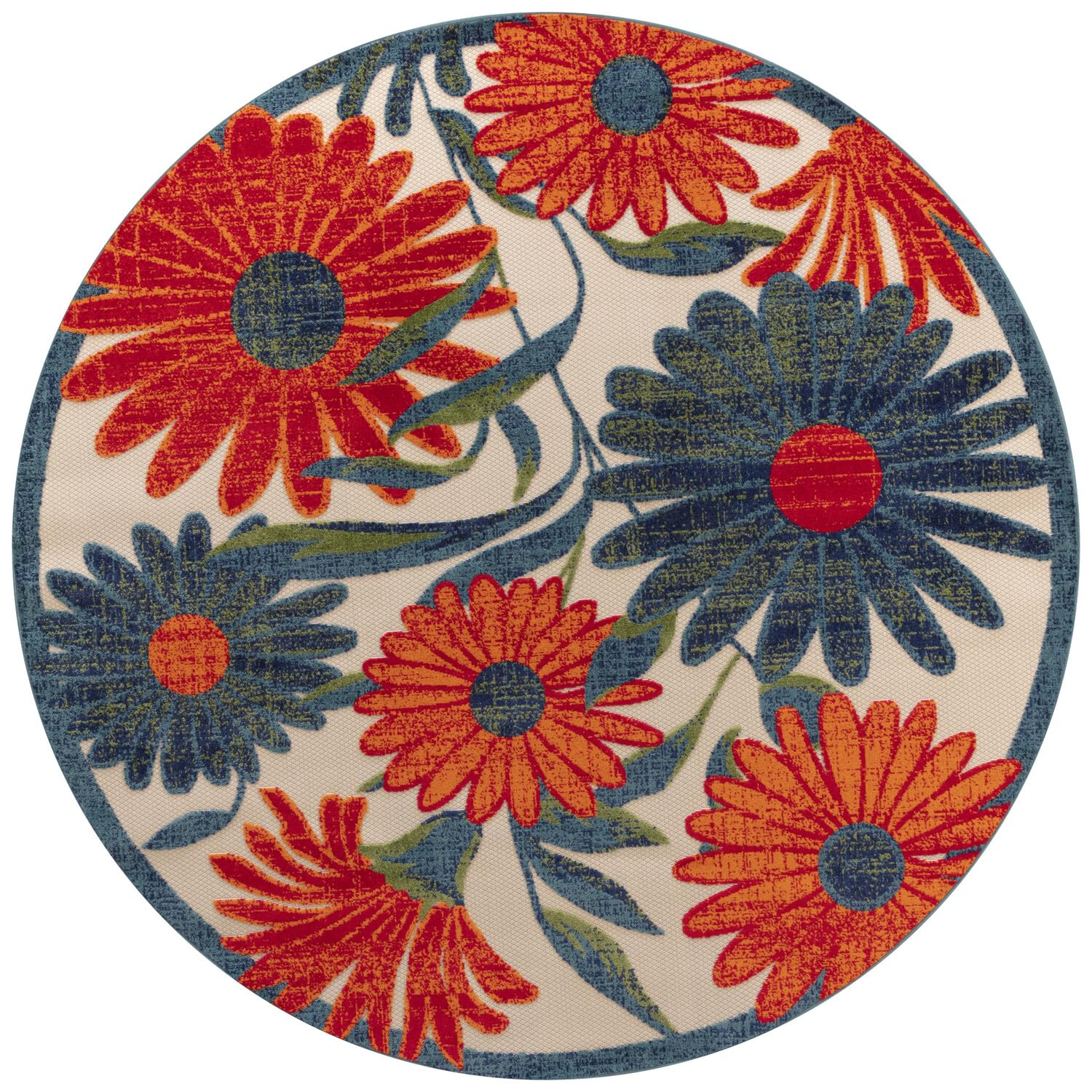 Nourison Aloha Indoor-Outdoor Ivory Multicolor 53 x Round Area Rug, Easy-Cleaning, Non Shedding, Bed Room, Living Room, Dining 