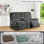 ULTICOR 8-Piece Reclining Loveseat with Console Slipcover, Jacquard Fabric, Dark Grey