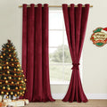 DWCN Wine Red Blackout Velvet Curtains Tieable Grommet Thermal Insulated Christmas Holiday Decorative Backdrops for Living Room 