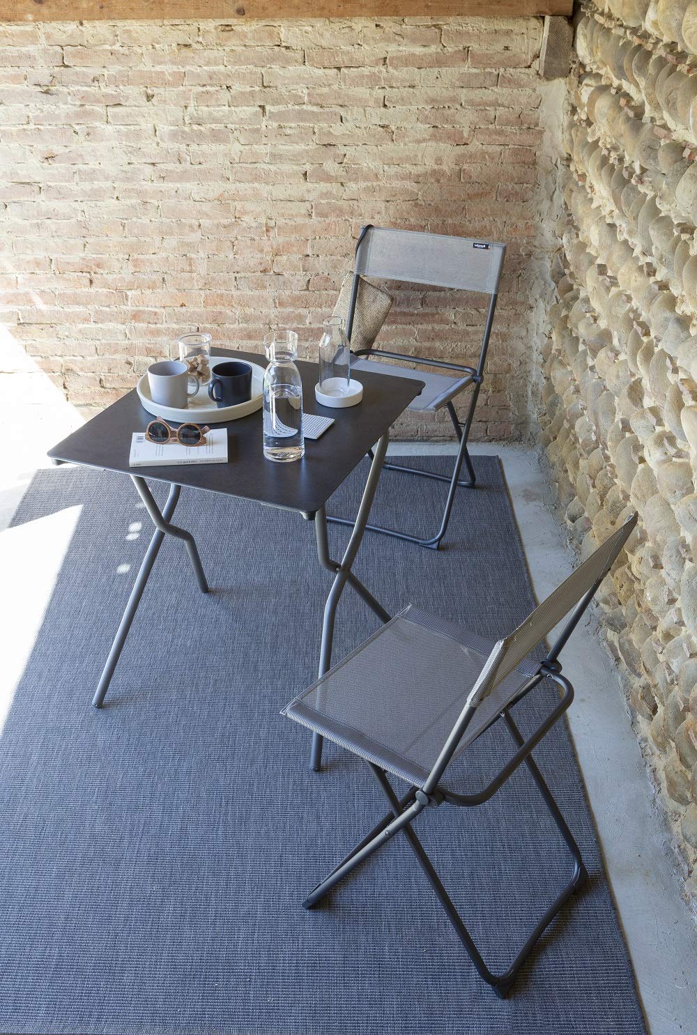 HomeRoots Frame: Powder Coated Finish (100% Polyester Powder Folding Chair - Set of 2 - Basalt Steel Frame - Terre Fabric