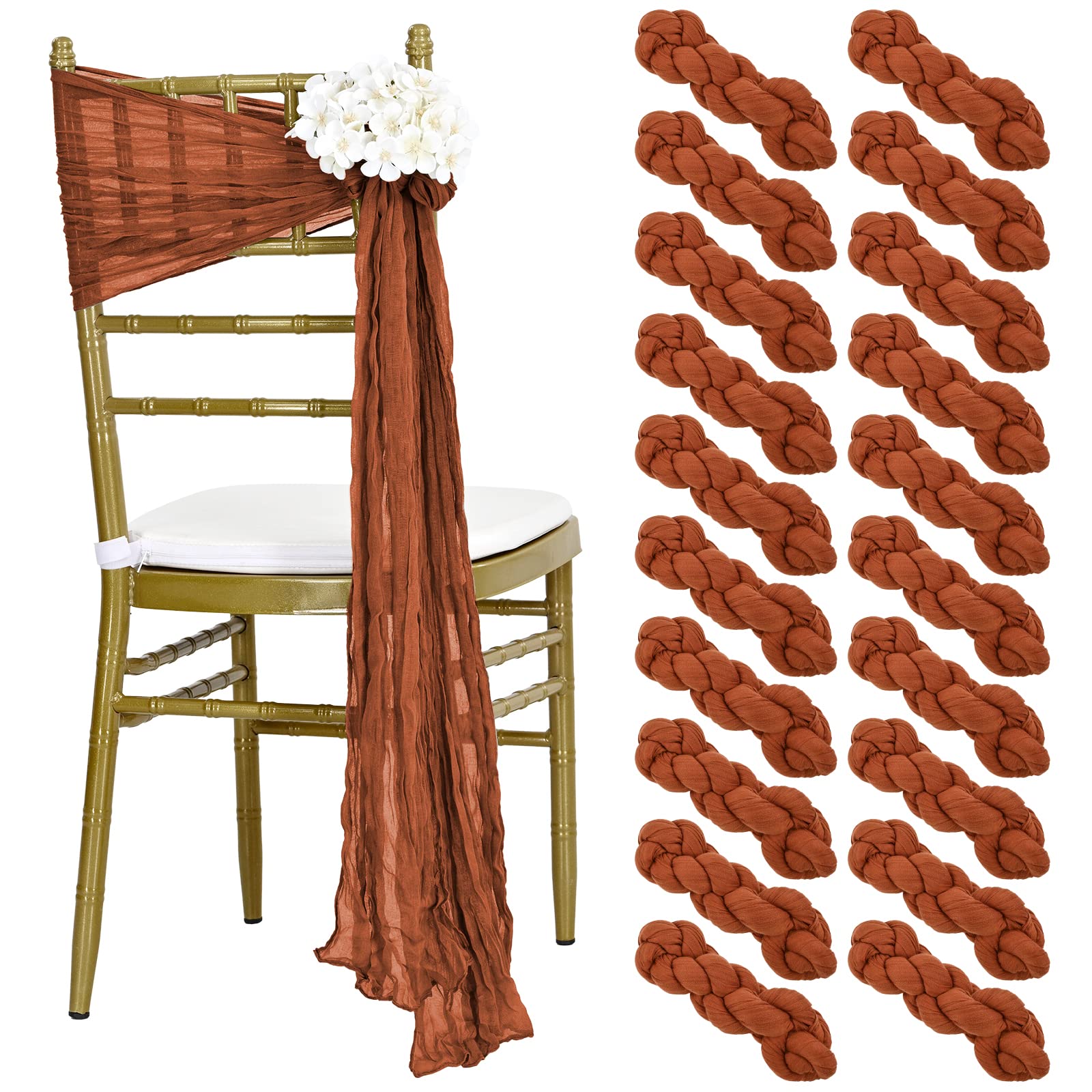 20 Packs Terracotta Cheesecloth Chair Sashes, Chair Bow Designed Decorative Chair Cover Chair Sashes For Wedding Reception Party