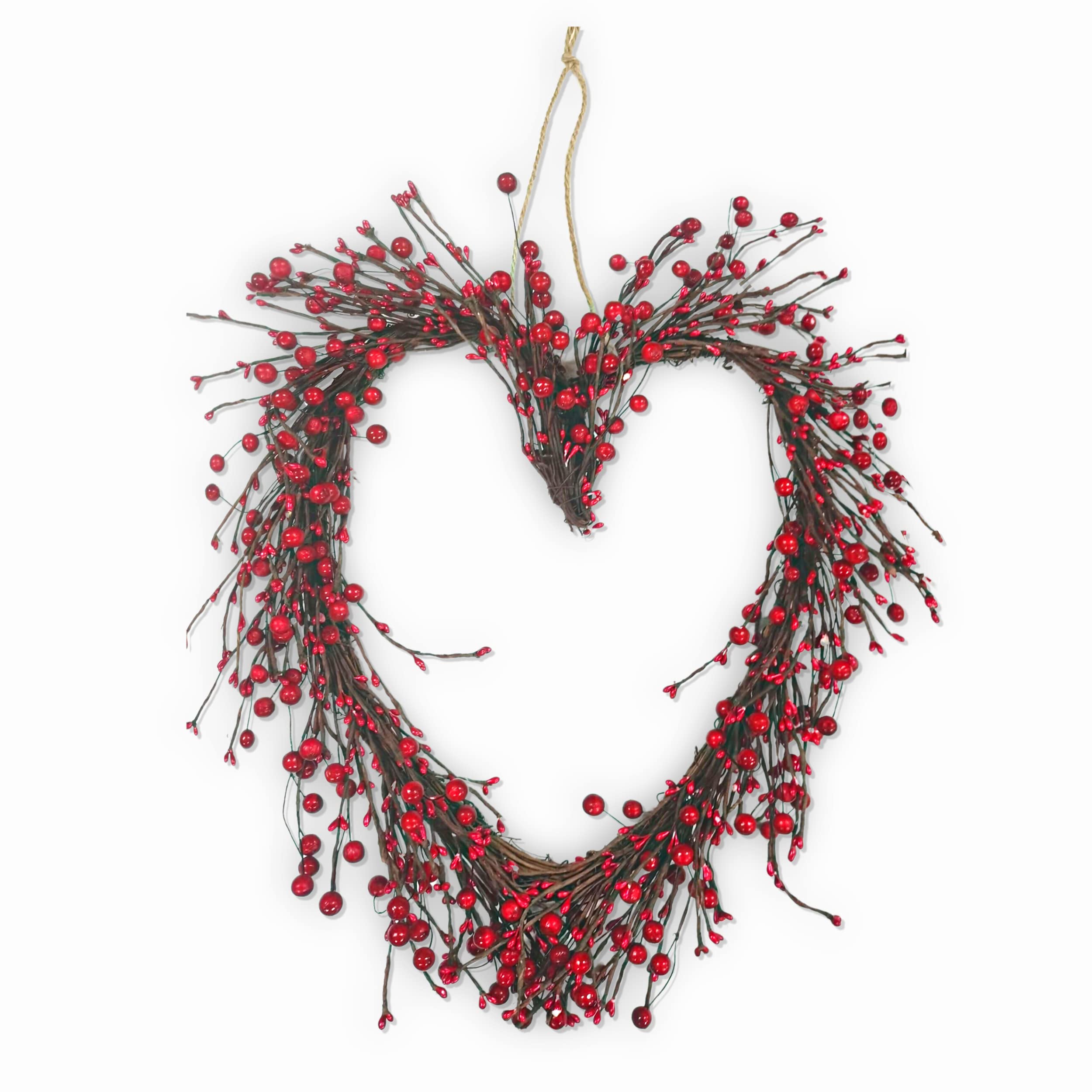 15 Valentines Wreath for Front Door Heart Wreath, Grapevine Red Berry for Indoor Outdoor Decorations, Valentines Day Heart Shape