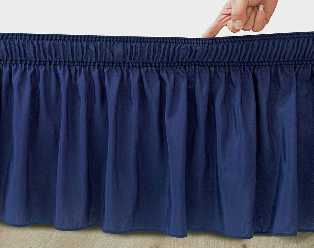 Biscaynebay Wrap Around Bed Skirts With Split Corners For King Beds 17' Drop, Navy Elastic Dust Ruffles Easy Fit Wrinkle & Fade Resistant Silky Luxurious Fabric Solid Machine Washable