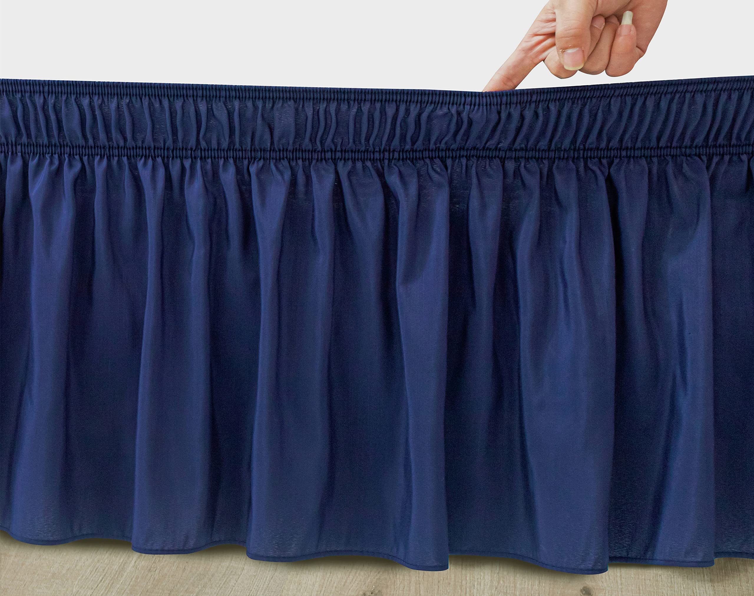 Biscaynebay Wrap Around Bed Skirts With Split Corners For King Beds 14' Drop, Navy Elastic Dust Ruffles Easy Fit Wrinkle & Fade Resistant Silky Luxurious Fabric Solid Machine Washable