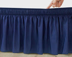 Biscaynebay Wrap Around Bed Skirts With Split Corners For Full Beds 14' Drop, Navy Elastic Dust Ruffles Easy Fit Wrinkle & Fade Resistant Silky Luxurious Fabric Solid Machine Washable