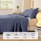 Litanika King Size Quilt Bedding Set, Dark Blue Grey Summer Lightweight Soft Comforter Bedspreads & Coverlets, Boho Farmhouse Be