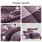 Flysheep Ombre Striped Bed In A Bag 7 Pieces King Size, Purple And Grey Stripes Comforter Sheet Set (1 Comforter, 1 Flat Sheet,