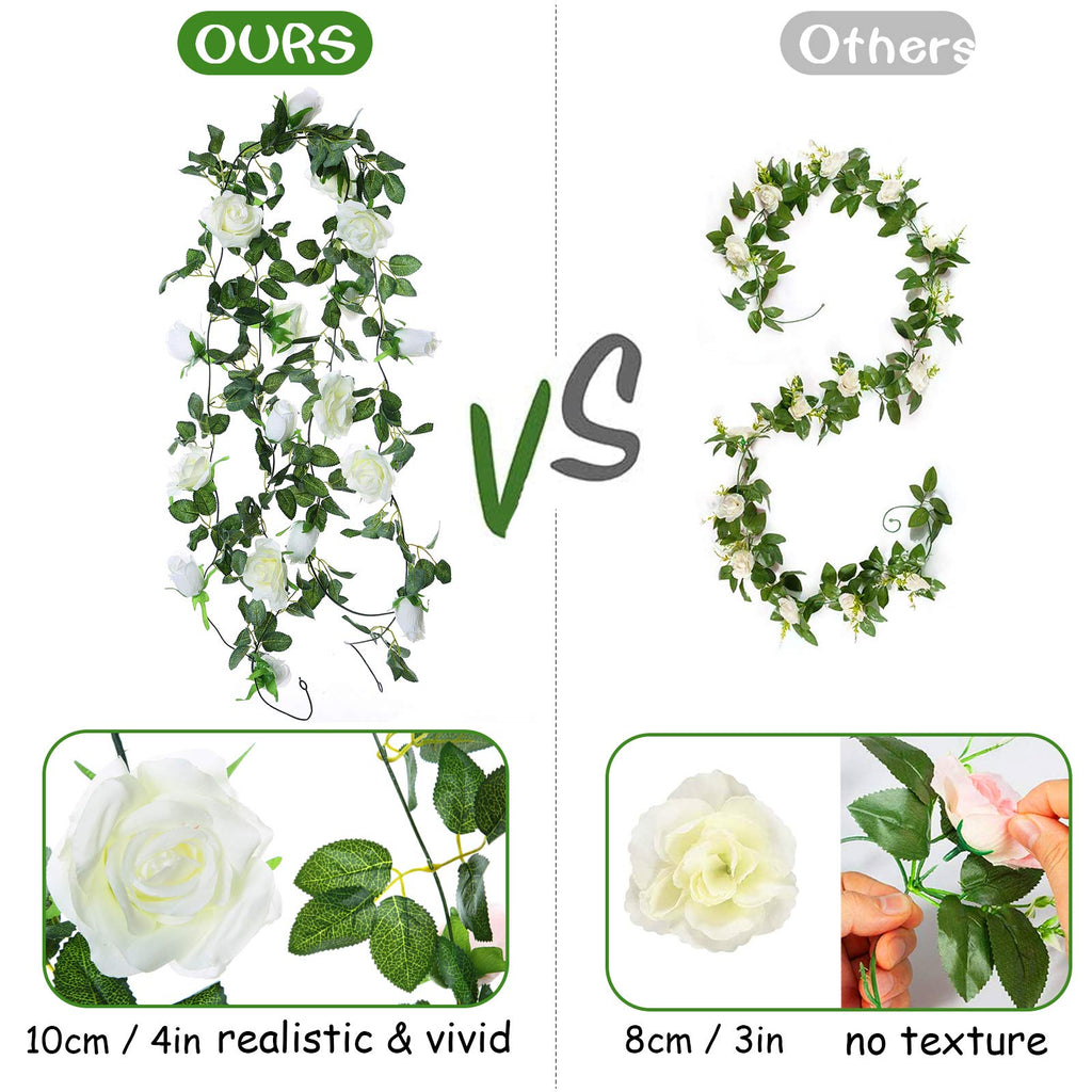 Felice Arts 2 Pcs Fake Rose Vine 13 Ft Artificial Garland With Cream Rose Flowers For Bedroom Wedding Arch Table Arrangement Gar