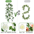 Felice Arts 2 Pcs Fake Rose Vine 13 Ft Artificial Garland With Cream Rose Flowers For Bedroom Wedding Arch Table Arrangement Gar