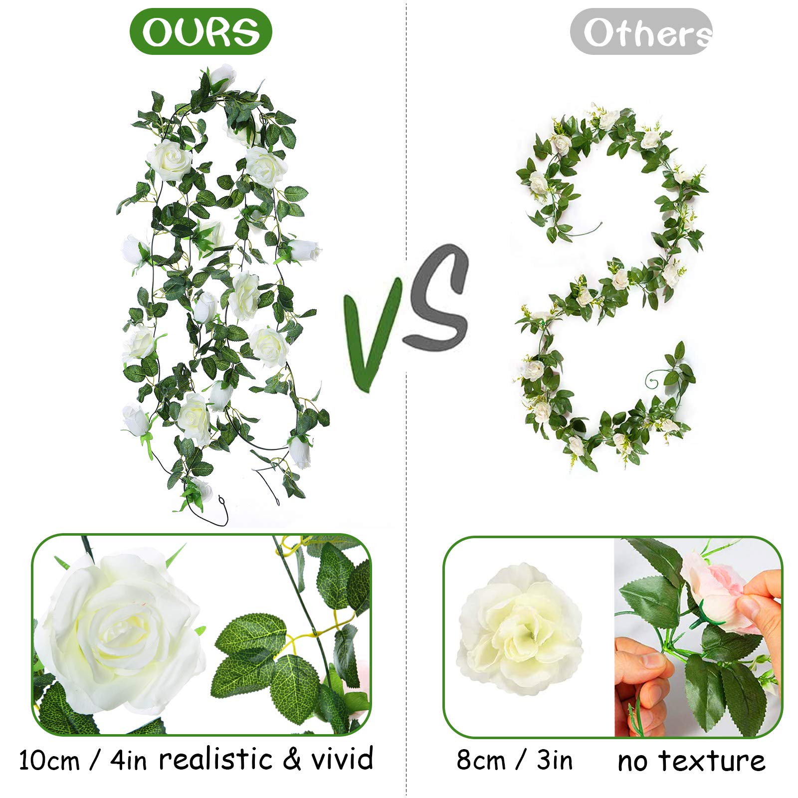 Felice Arts 2 Pcs Fake Rose Vine 13 Ft Artificial Garland With Cream Rose Flowers For Bedroom Wedding Arch Table Arrangement Gar