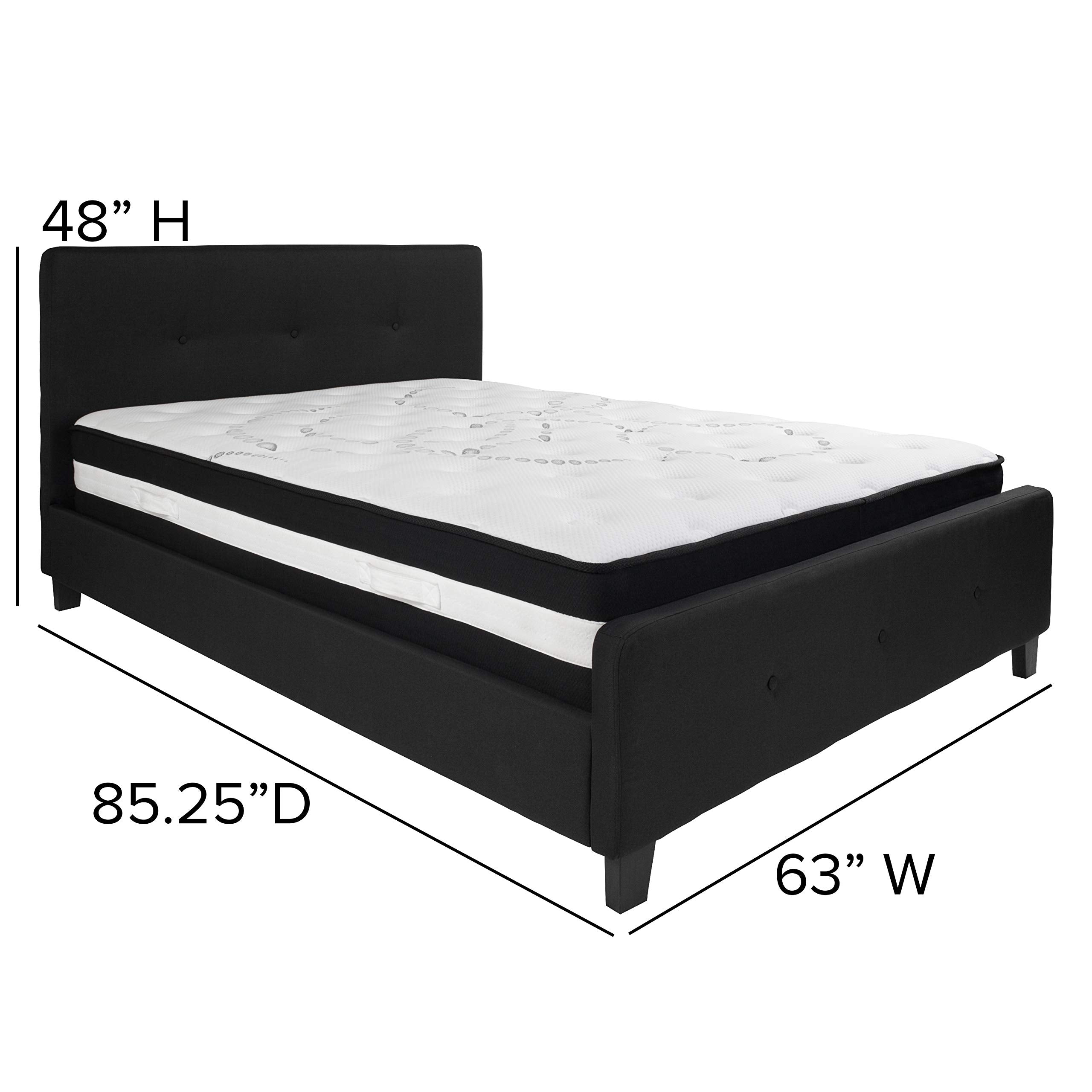 Flash Furniture Tribeca Queen Size Tufted Upholstered Platform Bed in Black Fabric with Pocket Spring Mattress