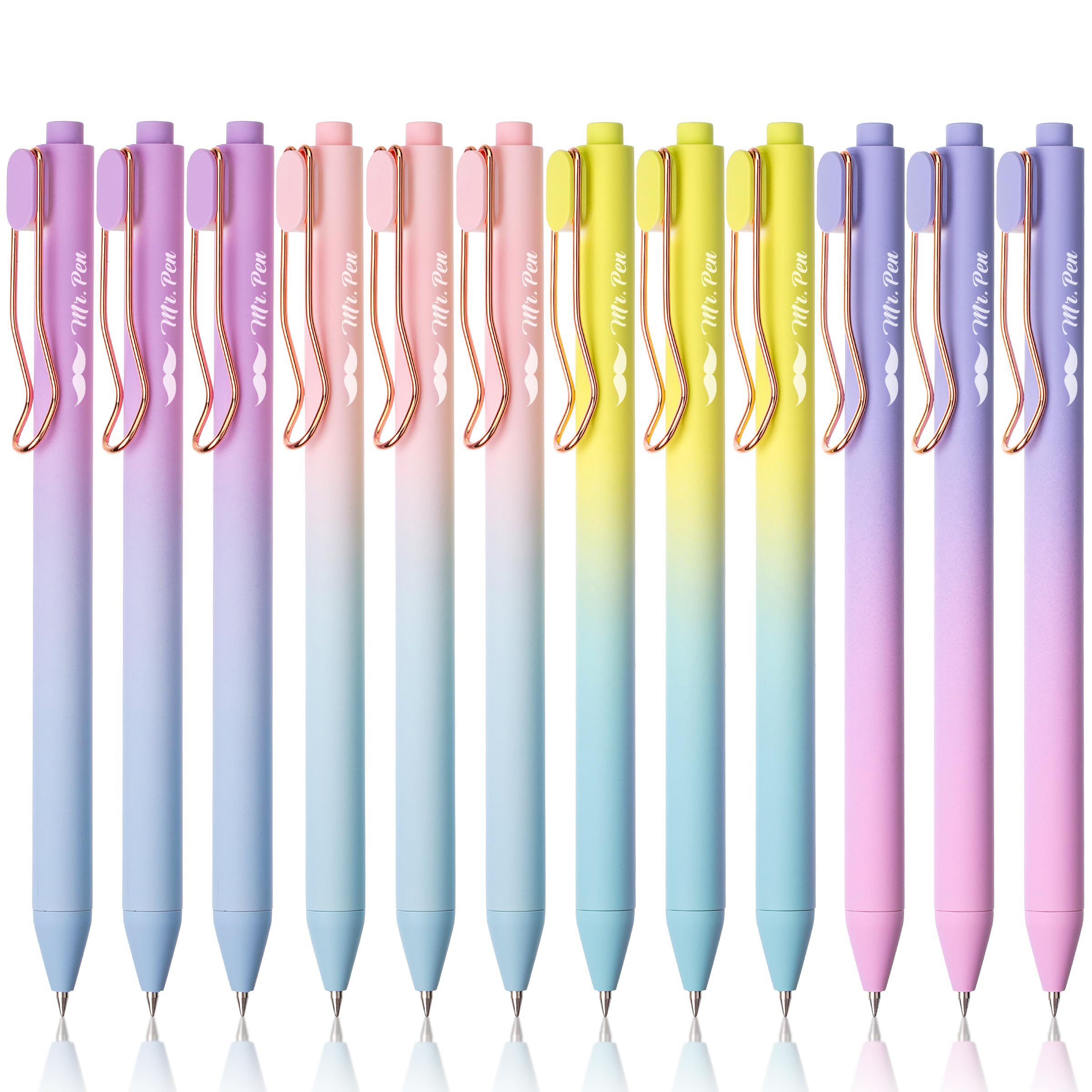 Mr. Pen- Retractable Gel Pens, 12 Pack, Black Ink Gel Pens Fine Point 0.5Mm, Gradient Barrel, Fast Dry, Retractable Pens, Gel In