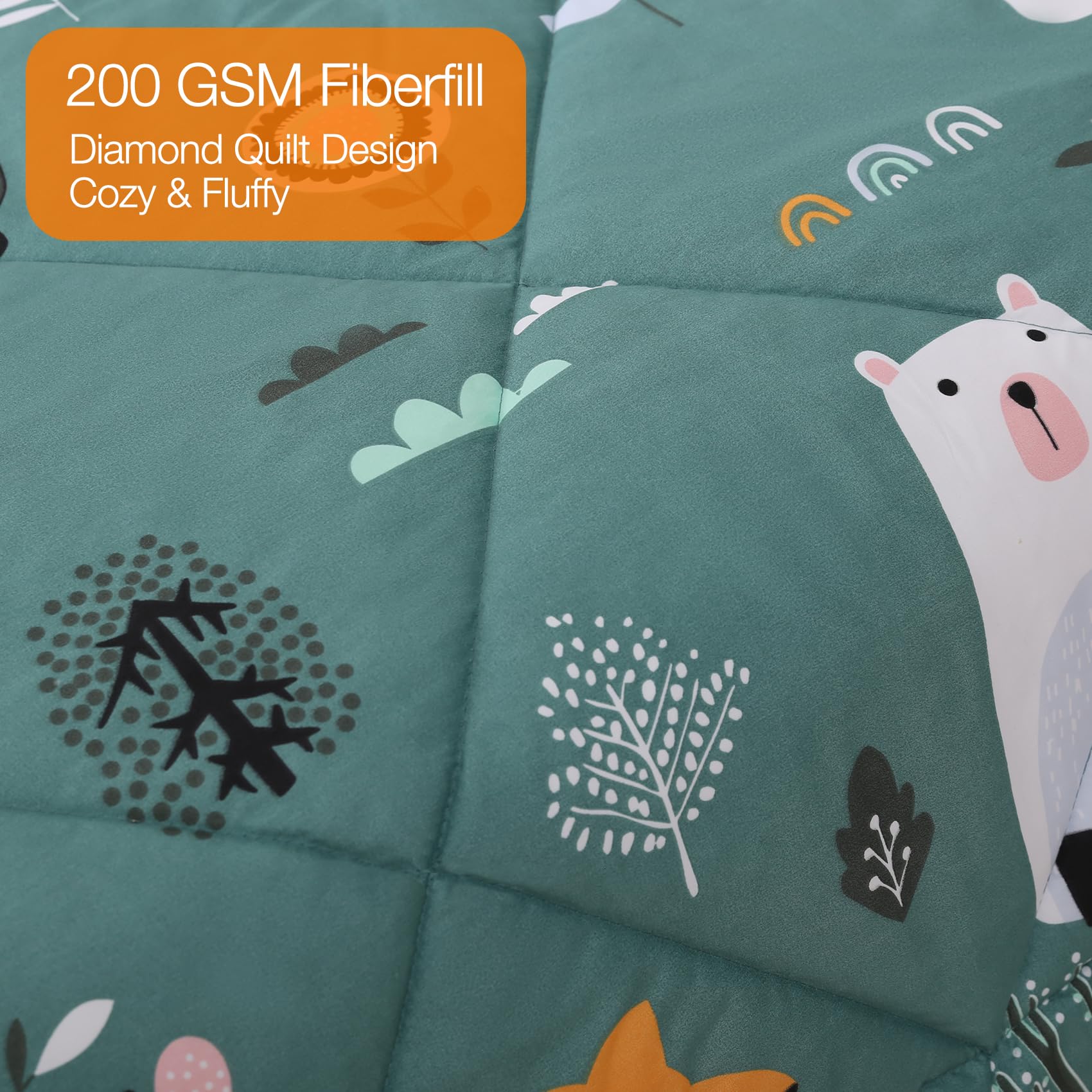 Jsd Green Forest Animals Kids Comforter Set Queen Size, 3 Piece Woodland Printed Microfiber Bedding Set, Machine Washable