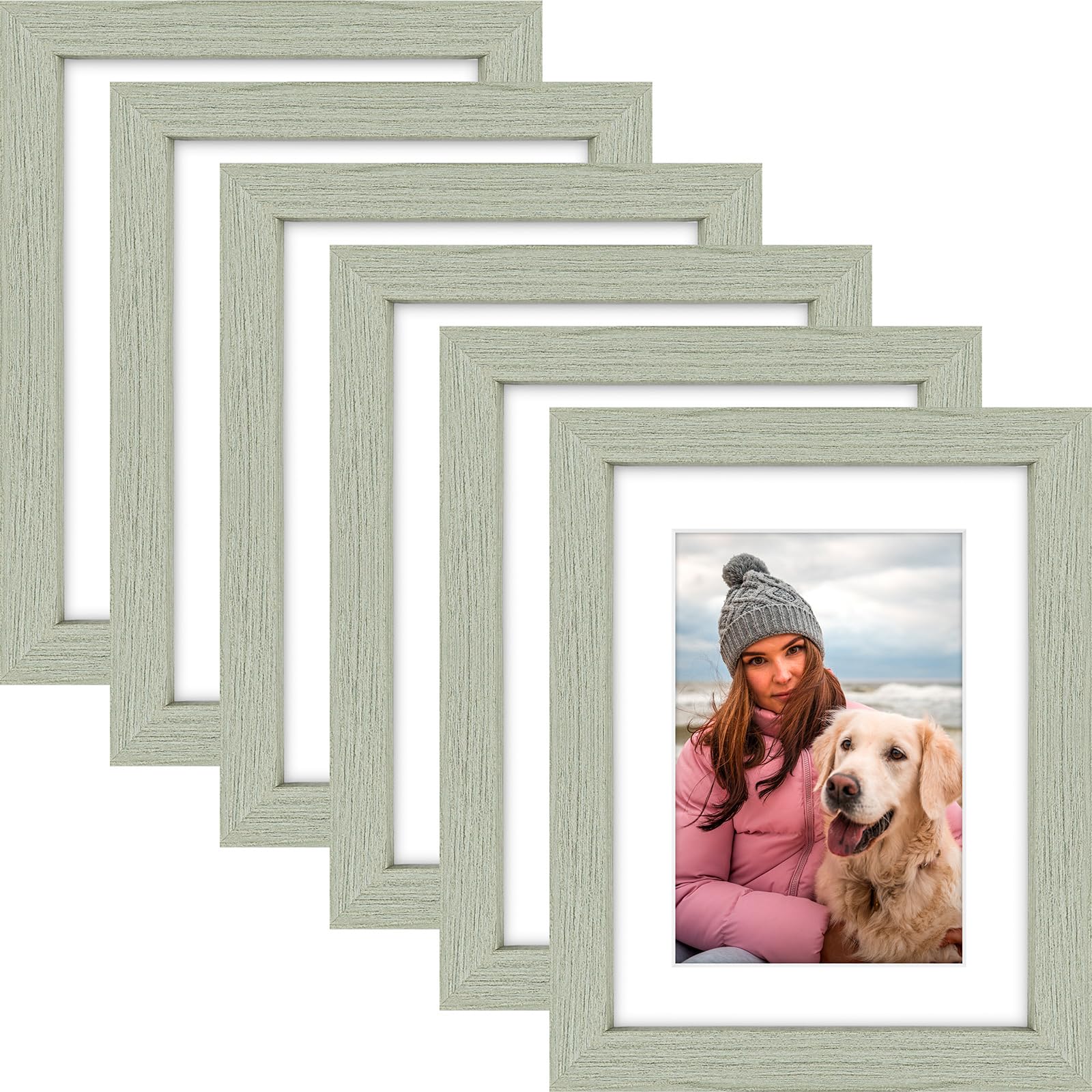 AUEAR 6x8 Picture Frames Set of 6, with Mat for 4x6 or 6x8 without Mat, Composite Wood Gallery Photo Frames with Plexiglass, Wal