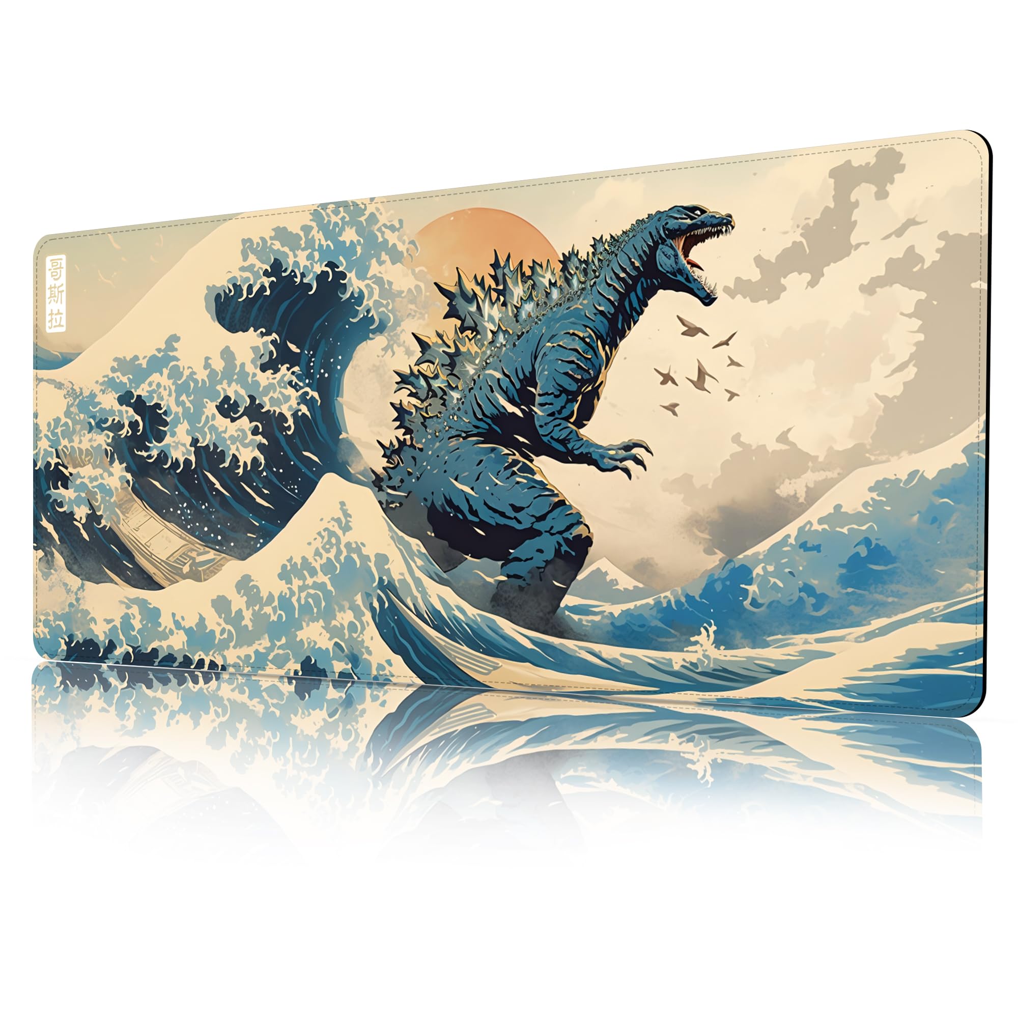 Probtis Japanese Mouse Pad, Kanagawa Great Wave Mouse Pad, Xxl Anime Gaming Keyboard Mat, Stitched Edges Rubber Base, Xxl Big Ex