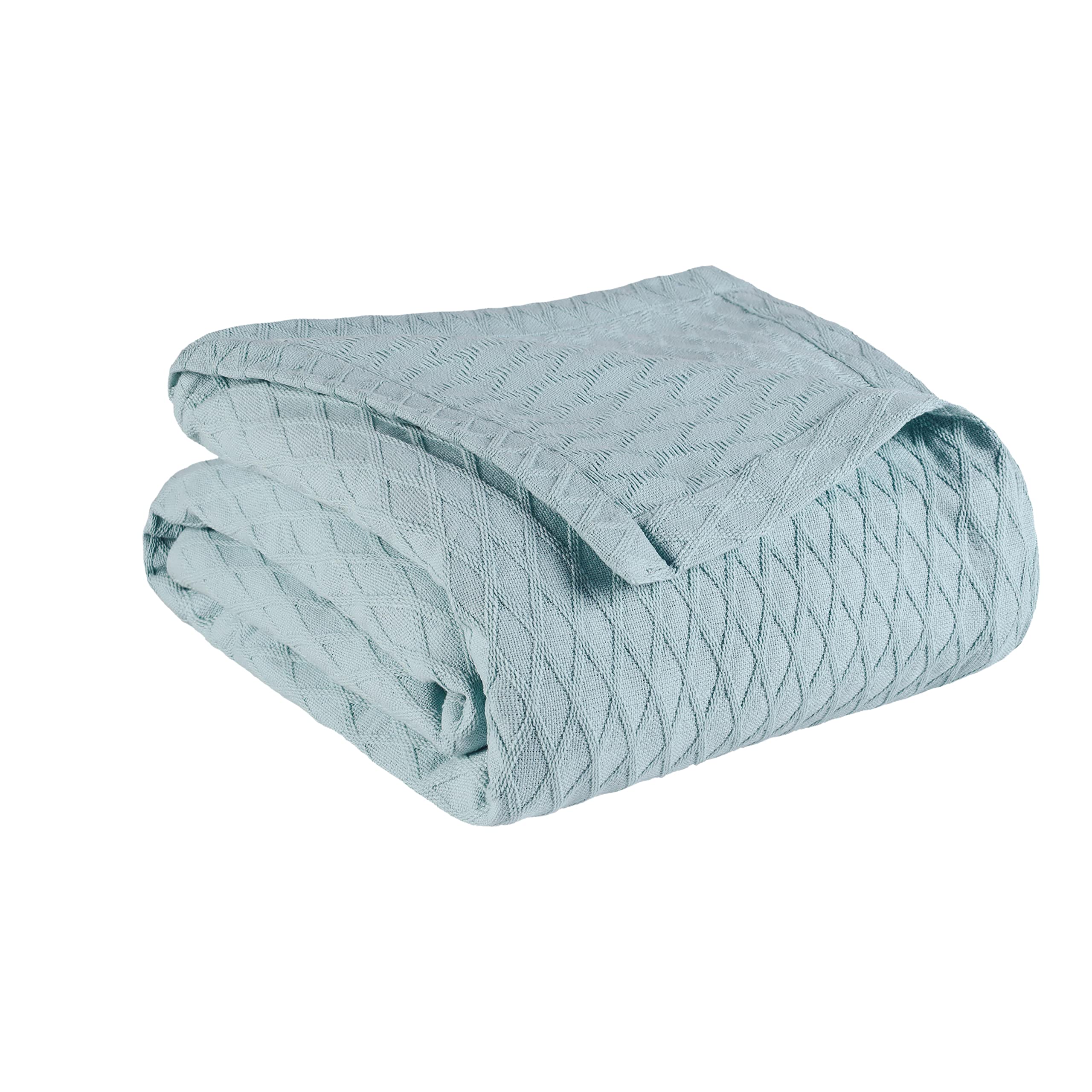 SUPERIOR Diamond Weave, 100% Cotton Cover for Home Blanket, King, Aqua