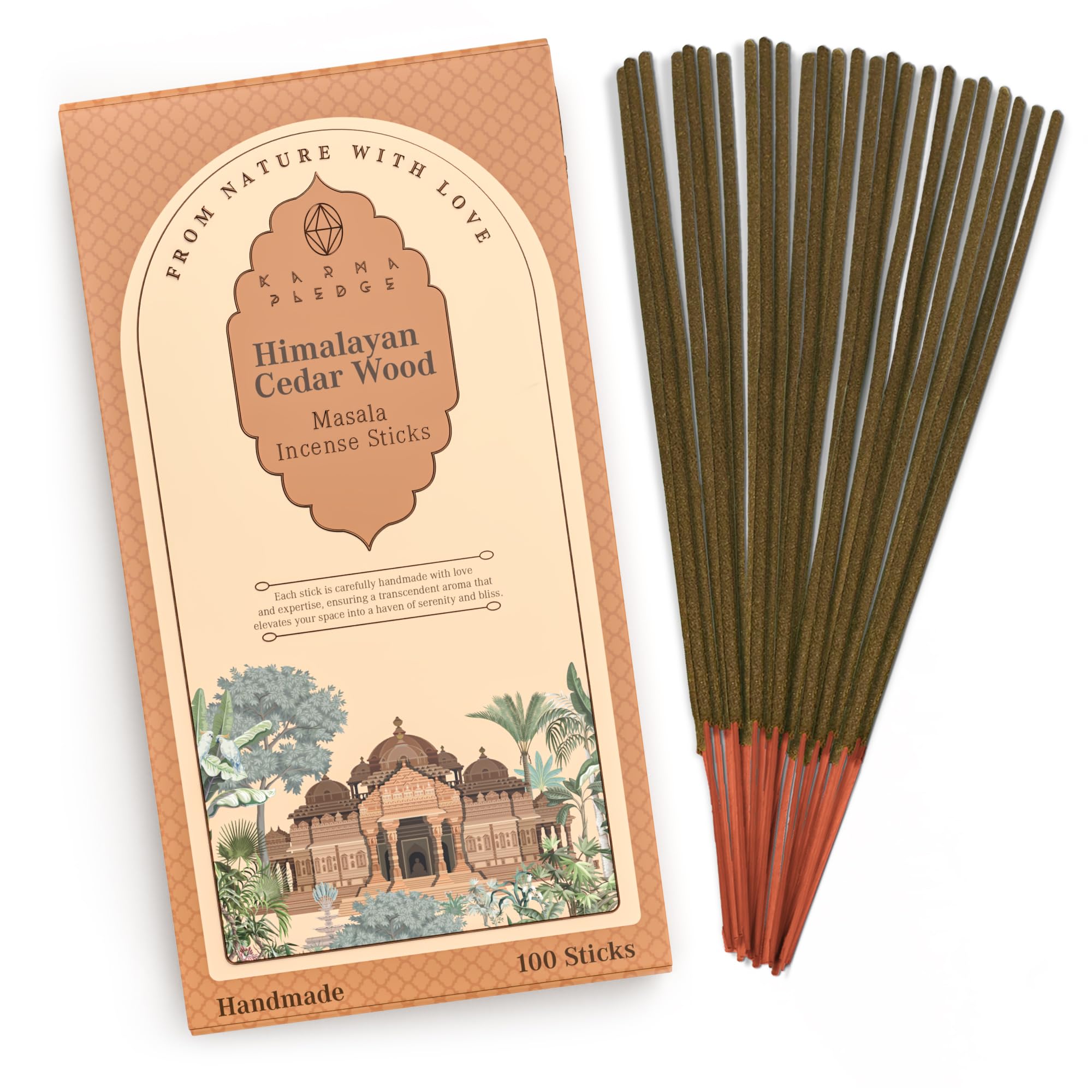 Incense Sticks, Himalayan Cedarwood Incense, Pack of 100 Stick, Hand Rolled Aromatic Masala Made with Natural Ingredients, 45-60