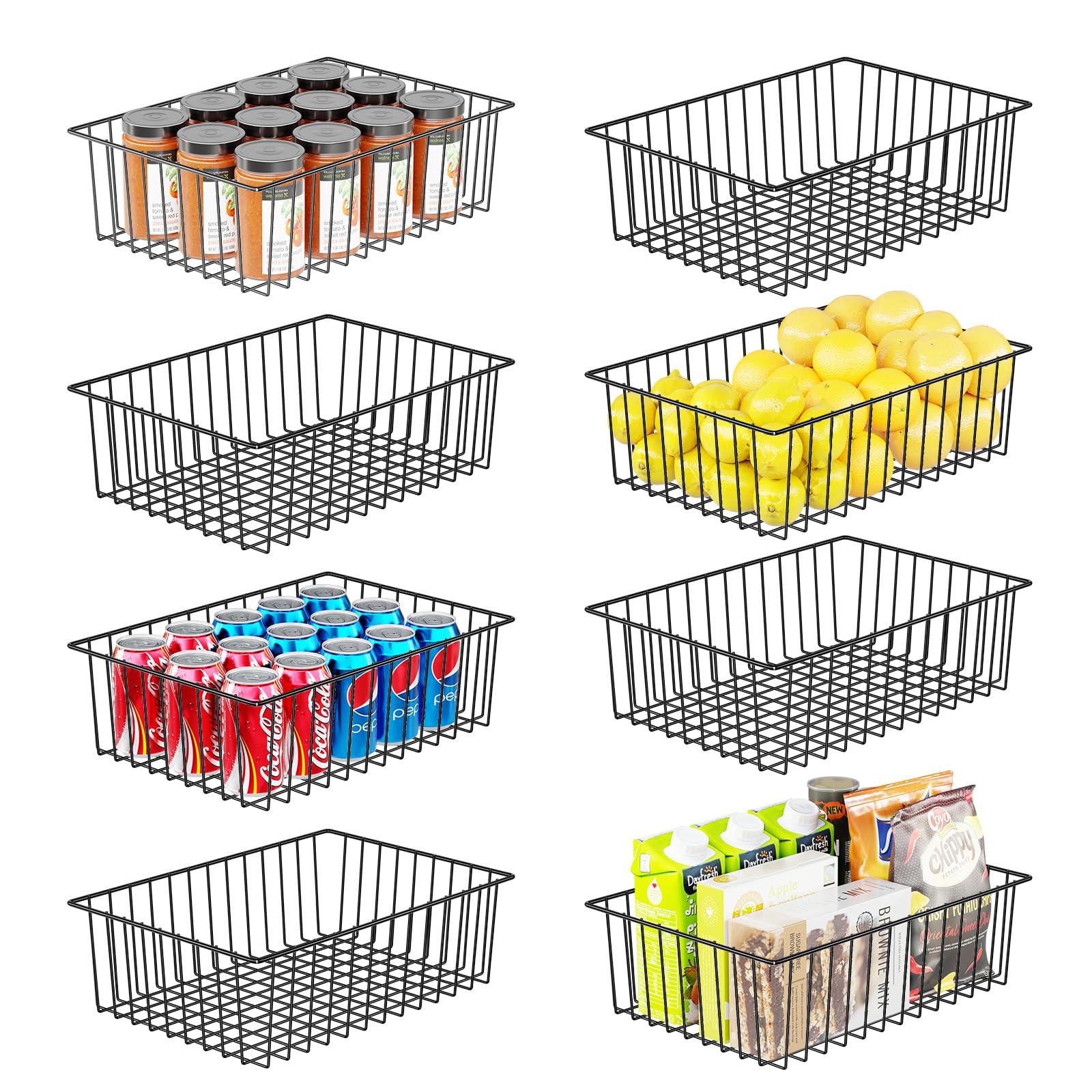 Simple Trending 8 Pack Large Wire Baskets For Organization, Metal Pantry Storage Baskets For Cabinet, Kitchen, Garage, Bathroom,