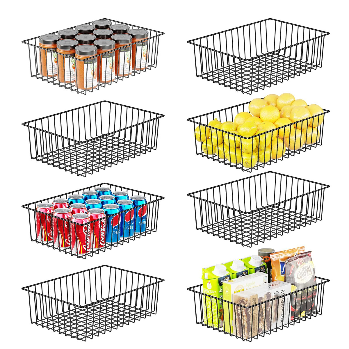 Simple Trending 8 Pack Large Wire Baskets For Organization, Metal Pantry Storage Baskets For Cabinet, Kitchen, Garage, Bathroom,