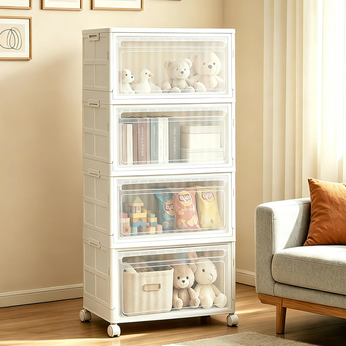 Stackable Storage Bins with Lid and Wheels, 128QT 4 Tier Closet Organizers