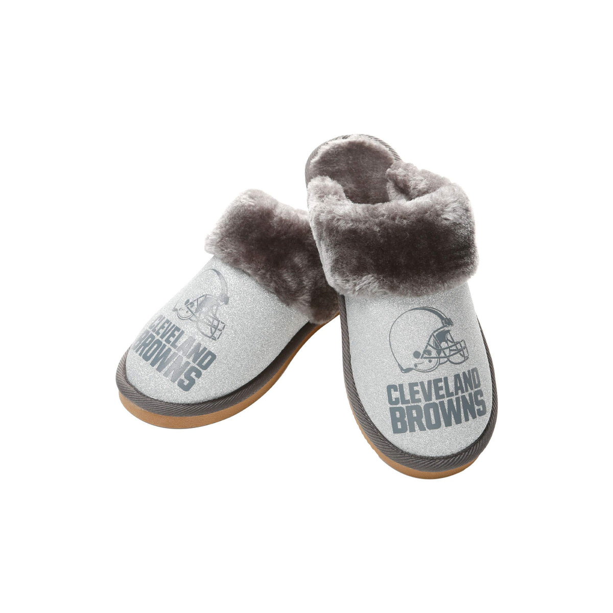 Cleveland Browns Nfl Womens Glitter Open Back Faux Fur Moccasin - L (9-10)