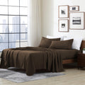 Cathay Home Essentials Ultra Soft Hypoallergenic Wrinkle Resistant Double Brushed Microfiber Bedding Sheet Set, Brown, Full