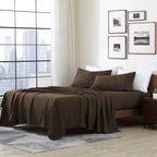 Cathay Home Essentials Ultra Soft Hypoallergenic Wrinkle Resistant Double Brushed Microfiber Bedding Sheet Set, Brown, Full
