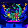 Sanzugh Funny Space Astronaut Alien Blacklight Tapestry Uv Reactive Poster, Trippy Universe Black Light Art For Men Guys Room Be