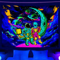 Funny Space Astronaut Alien Blacklight Tapestry Uv Reactive Poster, Trippy Universe Black Light Decor For Men Guys Room Bedroom