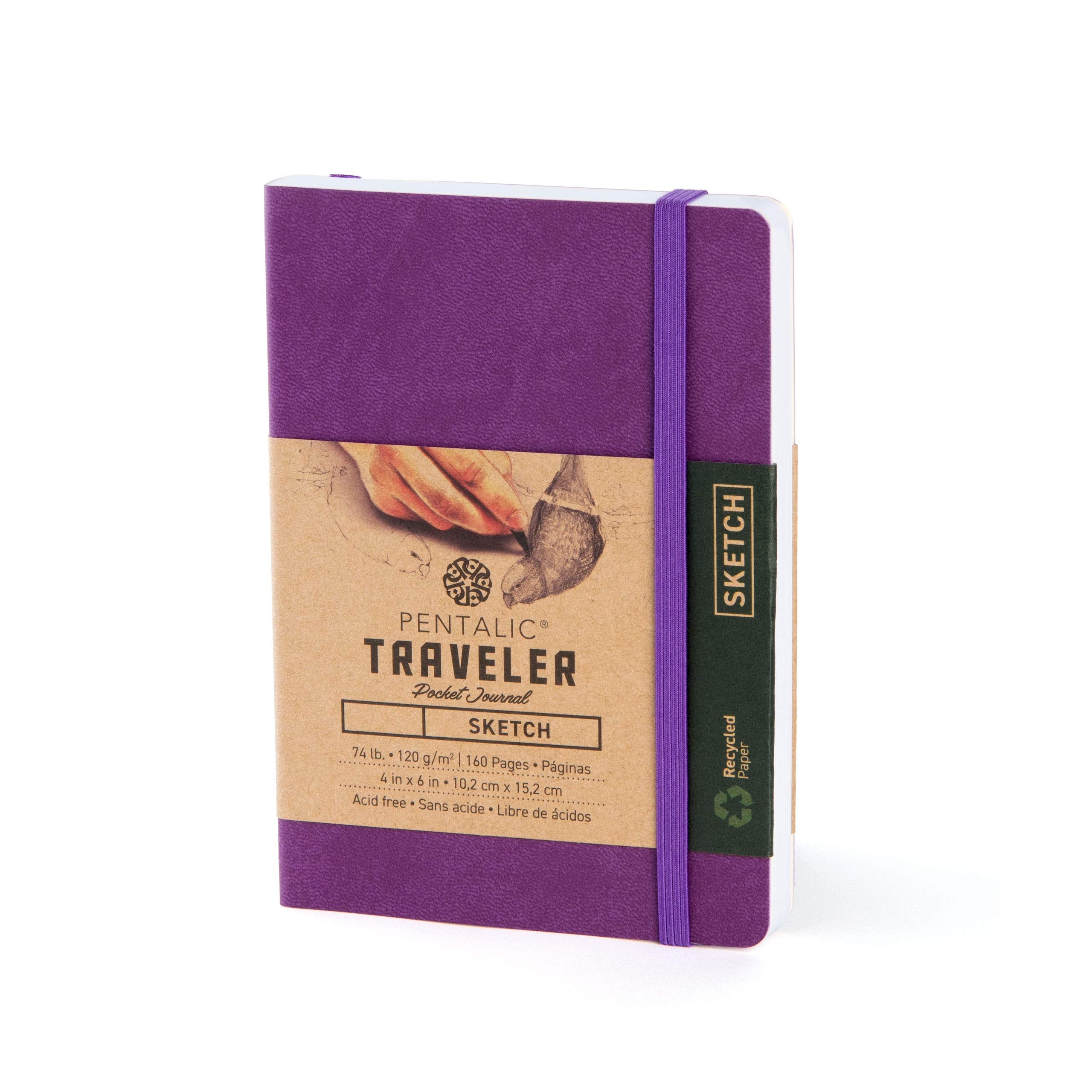 Pentalic 4' X 6' Pocket Sketchbook Traveler Journal, 160 Pages, Purple