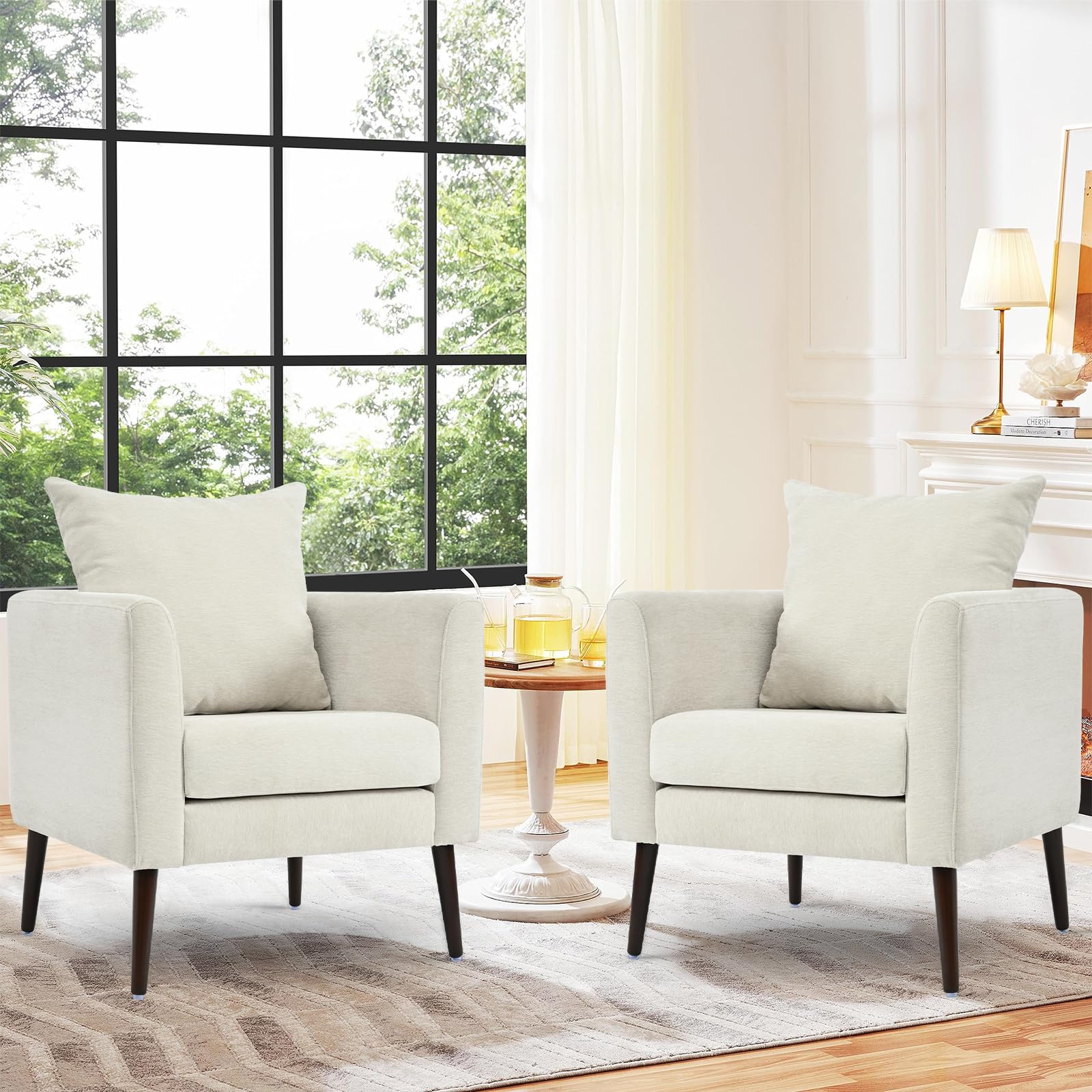 Cinkehome Accent Chair Set Of 2 For Living Room, Barrel Chair With Solid Wood Legs, Modern Upholstered Round Arm Chair, Large Pi