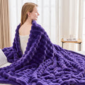 Newcosplay Faux Fur Twin Blanket Purple Bubble Blanket Thick Warm Soft For Couch Sofa Bed 550Gsm (Purple, Twin(60'X80'))