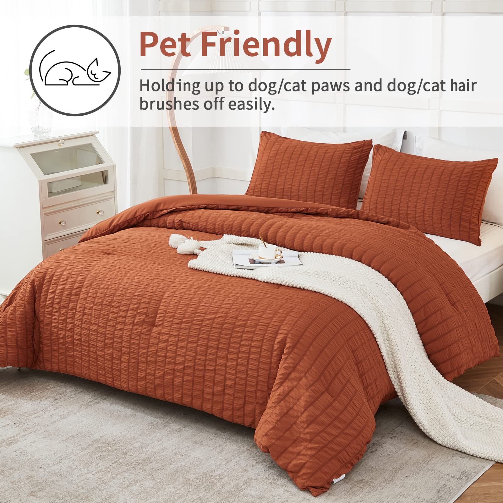 Avelom Terracotta Seersucker California King Comforter Set (104X96 Inches), 3 Pieces-100% Soft Washed Microfiber Lightweight Comforter With 2 Pillowcases, All Season Down Alternative Bedding Set