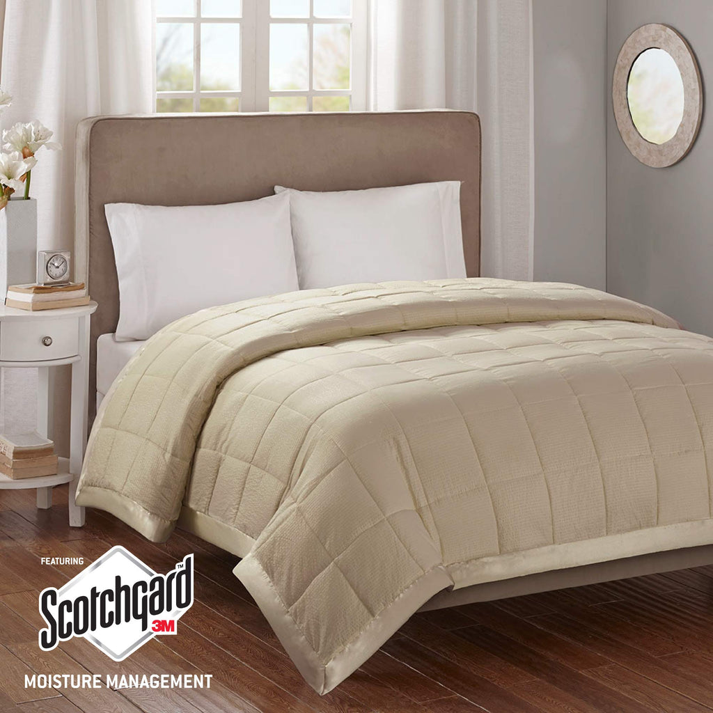 Madison Park Cambria Down Alternative Blanket, Premium 3M Scotchgard Moisture Wicking Treatment, Lightweight And Soft Bed Cover For Summer With Satin Trim, Oversized King Taupe