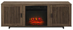Crosley Furniture Silas Low Profile Fireplace TV Stand for 65+ inch TVs, Entertainment Center with Shelves, Walnut