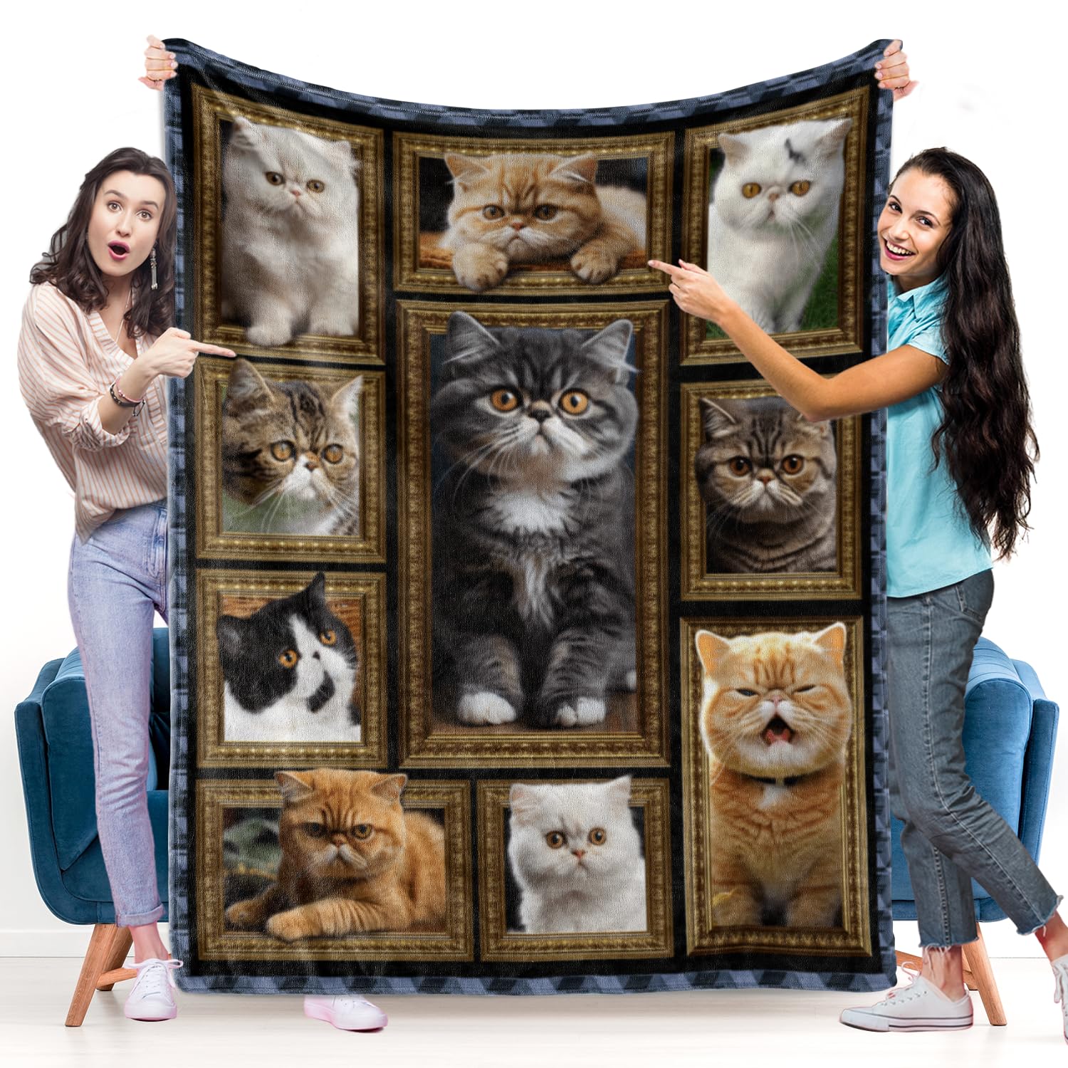 Exotic Shorthair Cat Blanket Gifts For Women Men, Cozy Fuzzy Soft Throw Blanket For Couch Bed Travel Lightweight Plush Flannel F