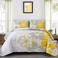 Luxudecor Floral Quilt Set King Size 3 Pieces Yellow Flower Bedspread With Pillow Shams Lightweight Soft Microfiber Bed Cover Fo