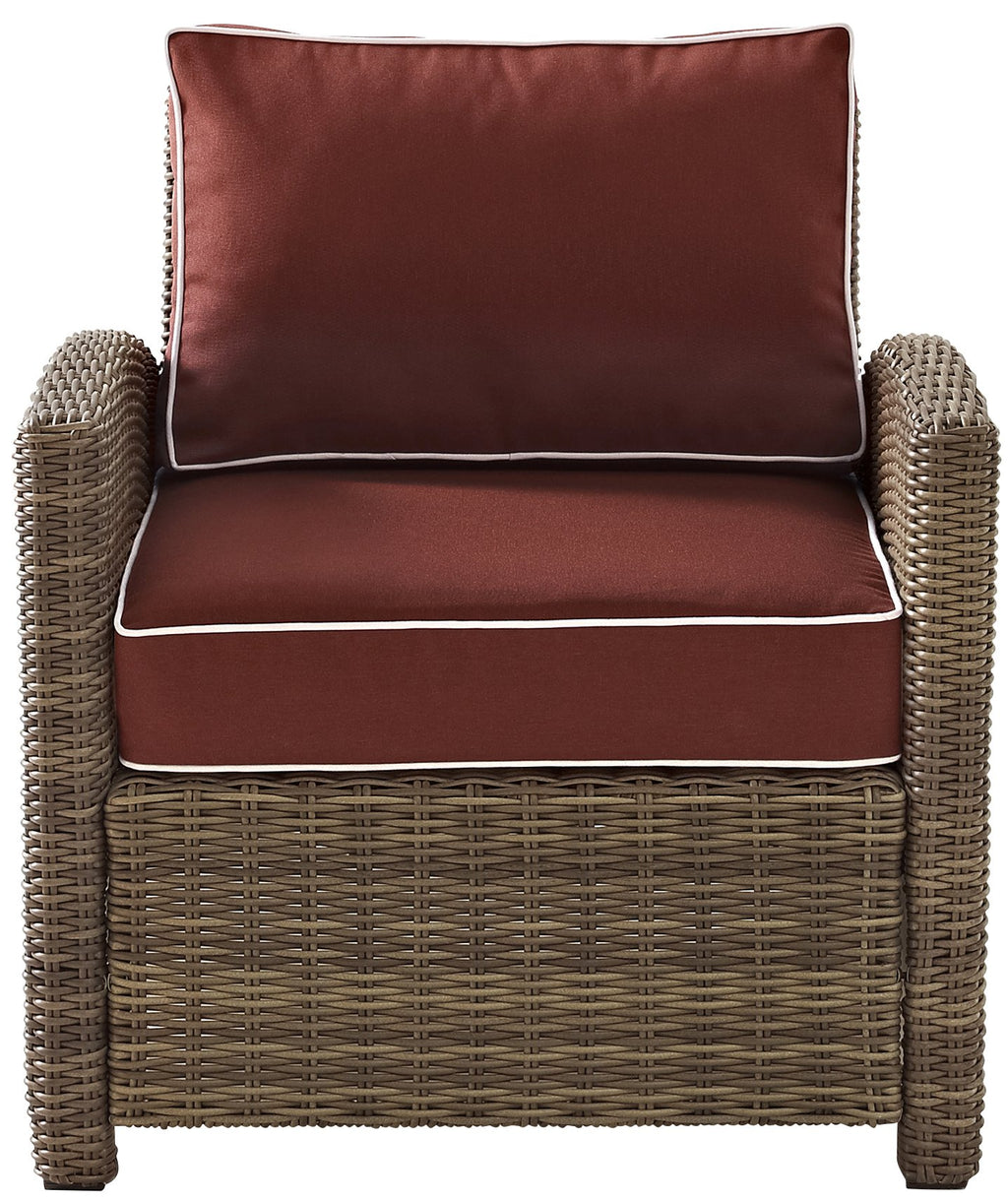Crosley Furniture Bradenton Outdoor Chair, Wicker Patio Chairs For Porch, Deck, Balcony, Backyard, Brown With Sangria Cushions