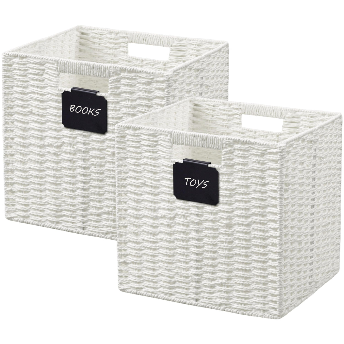UBBCARE 2 Pack Wicker Basket, 10.510.5 Storage Cubes with Label, Foldable Cube Storage Bin with Handle, Square Storage Basket 